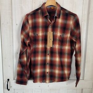 Tailor Vintage Mens Maple Lodge Plaid Performance Stretch Flannel Shirt Orange S